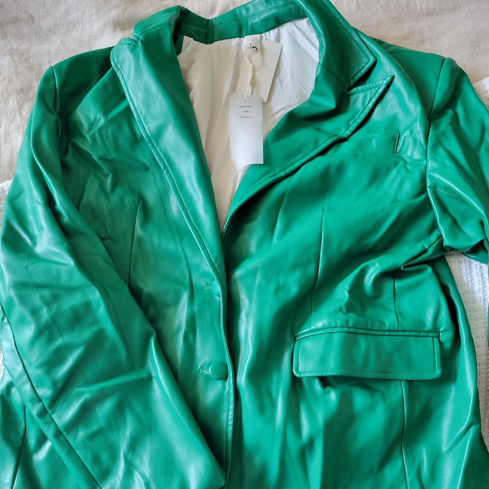Faux leather green blazer